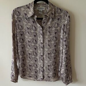 100% Silk Alfani Petite Elegant Purple and Cream Blouse